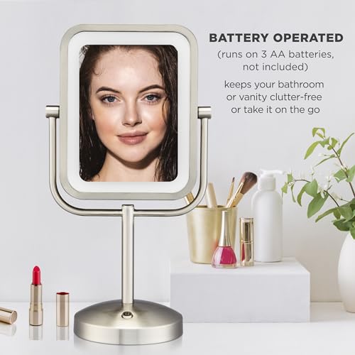 Conair Lighted Makeup Mirror, LED Vanity Mirror, 1X/8X Magnifying Mirror, Battery Operated in Brushed Nickel