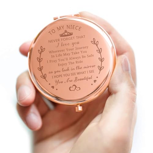 Sanamuo Niece Gifts Compact Mirror for Niece Gifts from Auntie, Birthday Gift for Niece from Aunt Uncle for Niece’s Birthday, Graduation Wedding Anniversary (Rose Gold)