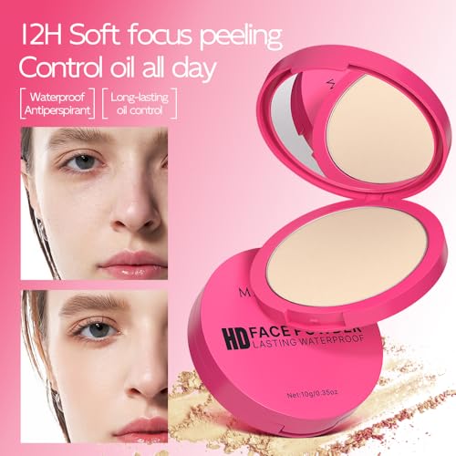 Pressed Powder Compact 6 Colors, Oil Control & Brightening Face Makeup