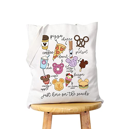 WCGXKO Lover Gift Family Vacation Gift Just Here For The Snacks Shopping Bag Tote Bag