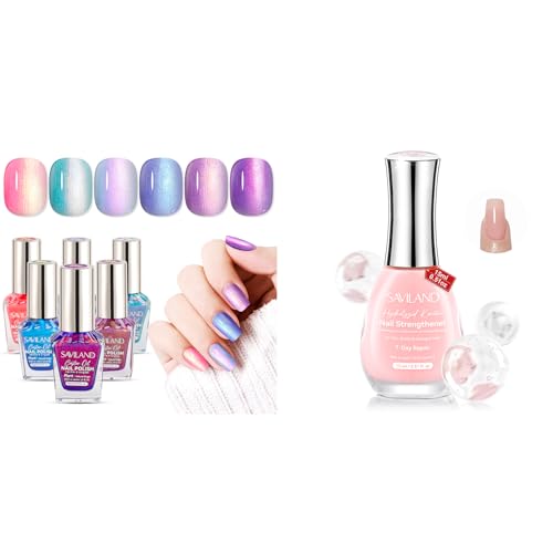 SAVILAND Pink Nail Strengthener & Ombre Nail Polish Set - 15ml + 6 Colors