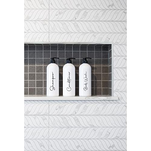 Alora 16oz Refillable Shampoo and Conditioner Dispenser Bottles - Set of 3 - Pump Bottle Dispenser for Shampoo, Conditioner, Body Wash - Empty Plastic Refillable Containers for Shower, Matte White