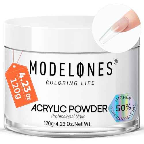 Modelones Acrylic Powder, Upgraded 4.23oz Crystal Clear Nail Acrylic Powder for Nail Art 3D Carving French Nails Extensions, Non-Yellowing, Gifts for Women