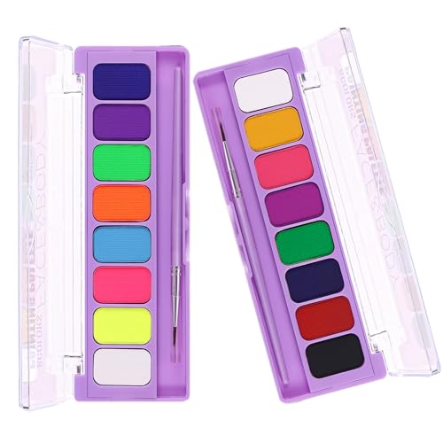 MEICOLY 2 Packs Water Activated Eye Liner Palette,Neon Face Paint Colored Retro Hydra Liner,Water Activated Eyeliner,Matte Graphic Eyeliner,UV Blacklight Glow Black White Face Body Paint,16 Colors