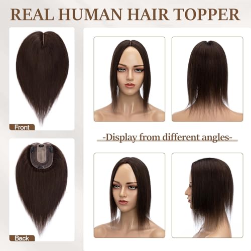Rich Choices No Bang Human Hair Topper 4x4.7 inch Dark Brown #2 - Remy Clip-In Hairpiece