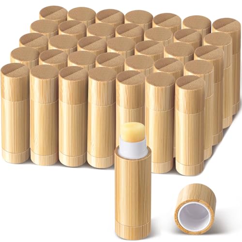 Leinuosen 36 Pcs Bamboo Empty Lipstick Tubes, Refillable 5g Lip Balm Containers with Rotable Plastic Inner for Women Girl DIY Cosmetic Lip Gloss Tubes for Lipstick, Deodorant, Solid Perfume, Makeup