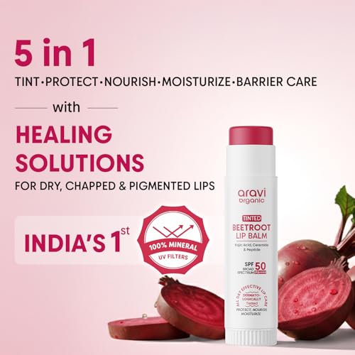 Aravi Organic Beetroot Tinted Lip Balm SPF 50 - Hydrating & Glossy