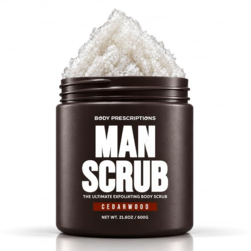 Body Prescriptions Men’s Exfoliating Body Scrub Cedarwood 21 oz – All Skin Types, Twist-Top Jar