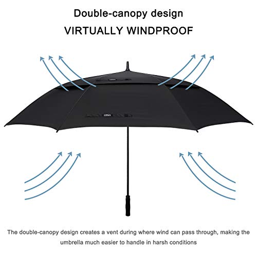 G4Free 72 Inch Automatic Open Golf Umbrella Extra Large Oversize Double Canopy Vented Windproof Waterproof Stick Umbrellas (Carbon black)