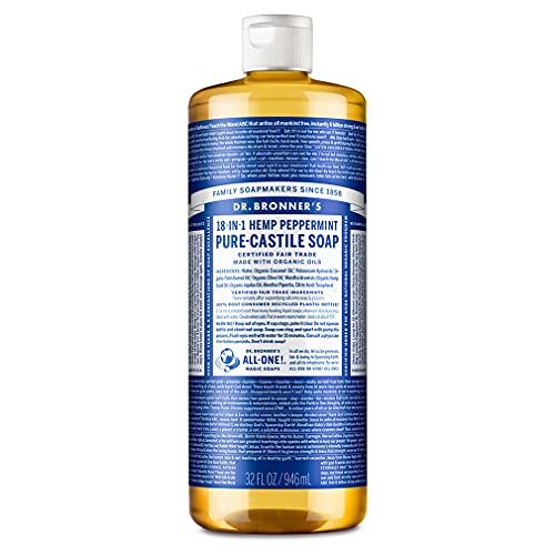 Dr. Bronner's Pure-Castile Liquid Soap- Made with Regenerative Organic Certified Oils- 18-in-1 Uses for Face, Body, Hand, Hair, Laundry & More- Vegan, Non-GMO- All Natural Body Wash- Peppermint,32oz