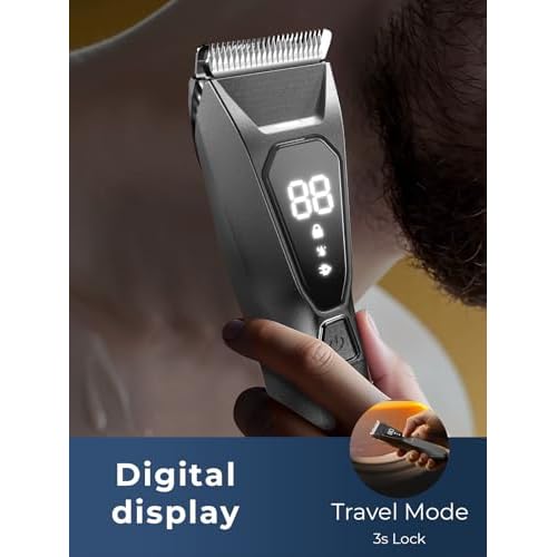 Pubic Hair Trimmer for Man - Cordless Body Hair Trimmer for Men - Electric Ball Shaver with Display & Light - Waterproof Wet/Dry Groomer kit for Groin - 4000K Light - Cosmic Black