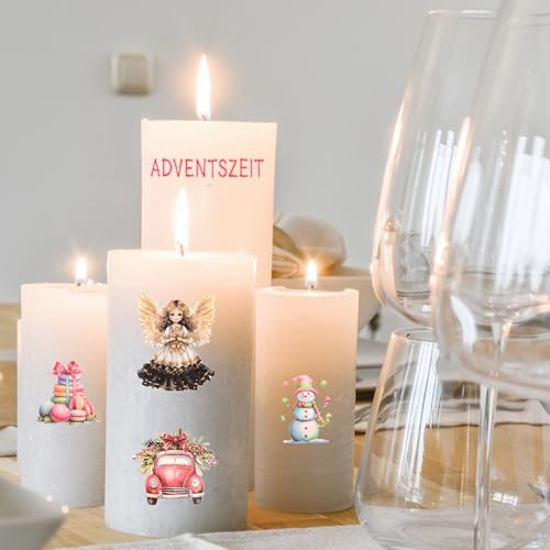 Christmas Candle Stickers, 6 Sheets Water Transfer Decals