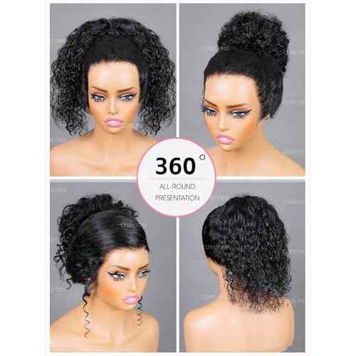 Curlyme 360 Lace Front Wigs Human Hair 360 Fit Wig Pre Bleached Pre Plucked Water Wave Human Hair Pre Cut 360 Lace Wear Go Glueless Wig Human Hair For Women Natural Hairline 180% Density 18 Inch