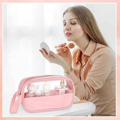 Buryeah 12 Pieces Toiletry Bag for Women Men Translucent Small Travel Makeup Pouch Portable Waterproof Organizer Set for Accessories Toiletries(Pink)