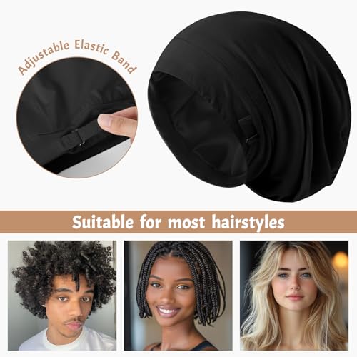 DEMAZALO 3-Pack Silk Satin Sleep Hair Bonnet for Women & Men