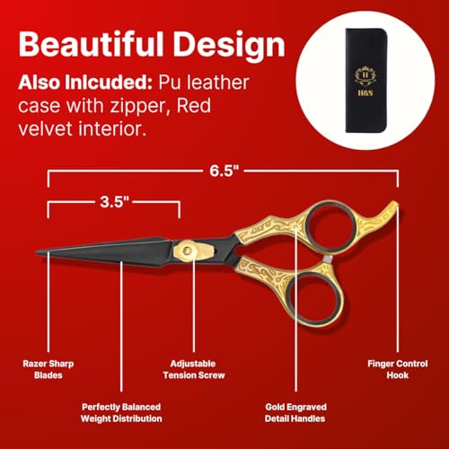 H&S GoldBlack 6.5" Professional Hair Cutting Scissors Japanese Steel