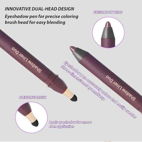 2pc Perfect Color Duo,Luxowly Shadow Liner 2-in-1 Eyeliner & Eyeshadow,Waterproof Eye Shadow Stick,Smooth Easy Application with Smudge Brush, Plum Shadow Liners Duo (Smokeshow+ Gaze)