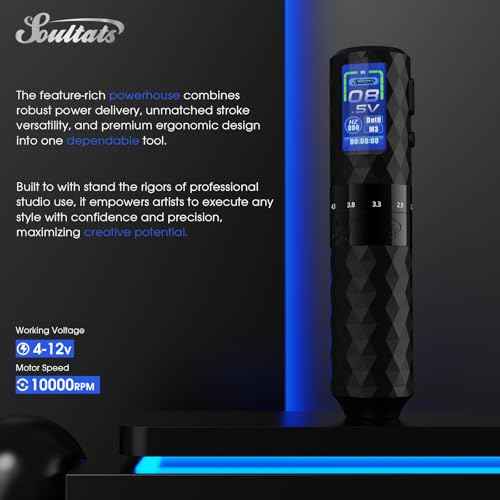 EZ Tattoo Gun - 6 Strokes 2.5-4.8mm Tattoo Machine Pen with Extra OLED Digital Display 1600mAh Battery Power Rotary Tattoo Gun for Beginners and Artists (Soultats Pro Black)