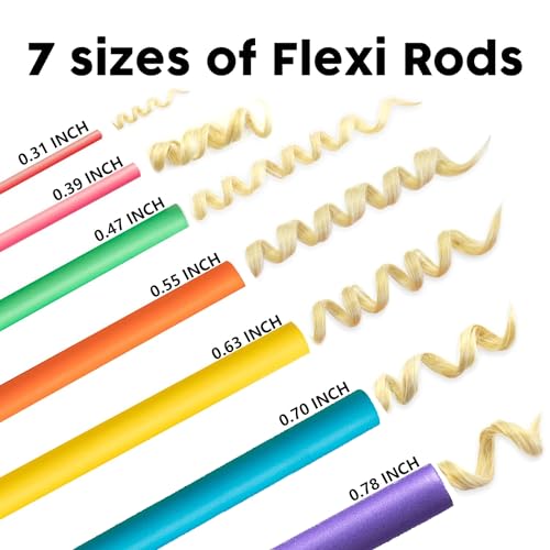 47-Piece Heatless Flexi Rods Set - 7" Soft Foam Hair Rollers for Curls