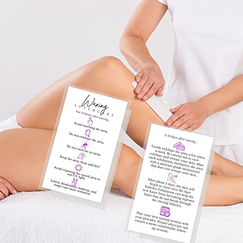 Boutique Marketing LLC Waxing Aftercare Cards | 50 Pack | Size 2 x 3.5¡± inches Business Card Size | Hair Removal Aftercare Kit | White with Purple Design