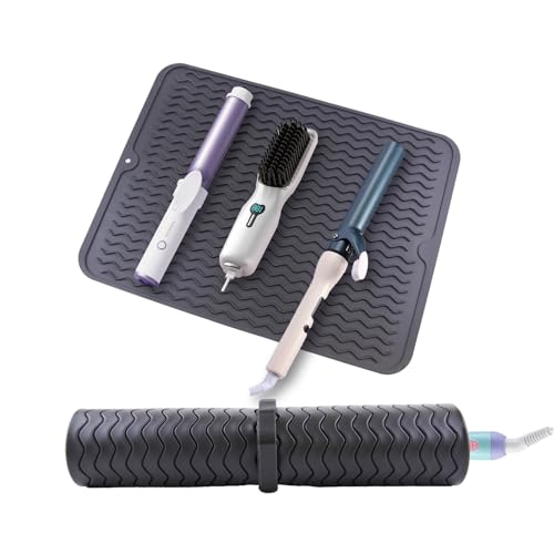 1PCS Heat Resistant Silicone Mat, 15.75x11.81 Inches Large Silicone Heat Resistant Mat, Professional Salon Mats for Hair Stylist for Curling Iron &hair Strainghtener and Styling Tool Appliances(Black)