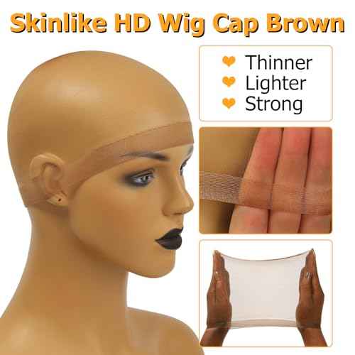 BEEOS Dark Brown Skinlike HD Wig Cap for Women, 24 Pieces Invisible Ultra-thin Stretchy Stocking Caps for Lace Front Wigs