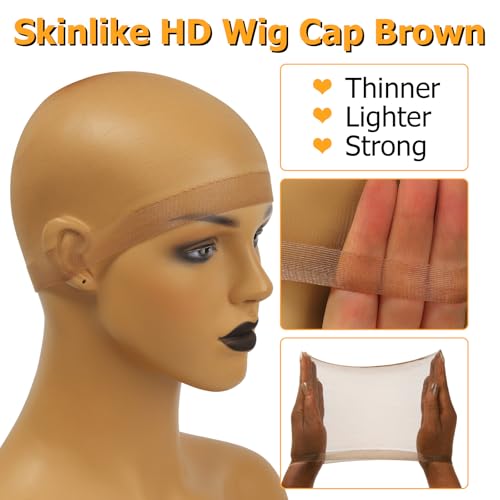 HD Wig Cap - Dark Brown 4 Pieces Invisible, Ultra-Thin, Stretchy, Breathable for Lace Front Wigs - Variation of HD Wig Cap / Dark Brown 4 PCS
