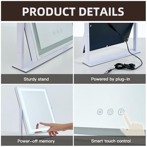 LED Vanity Mirror with Lights, Makeup Mirror with 3 Color Modes, Smart Touch Control, 360¡Æ Rotation for Desk,13.2" L x 11.2" W