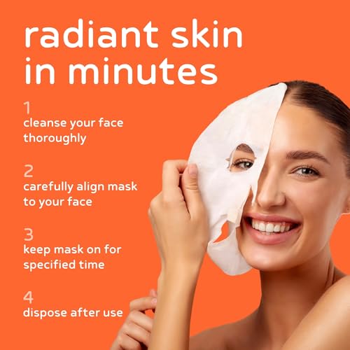 PB & JAY Purenature Facial Mask ? Premium Quality Korean Sheet Mask for Dull Skin ? Korean Collagen Essence Radiance-Reviving Facemask Sheet (Vitamin C)