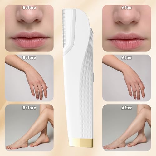 Electric Dermaplane Razor for Women Face, Three-Speed Rechargeable Dermaplane Razor with 5 Refill Blades, Facial Hair & Peach Fuzz Remover for Women,Gift wrapping.(White)