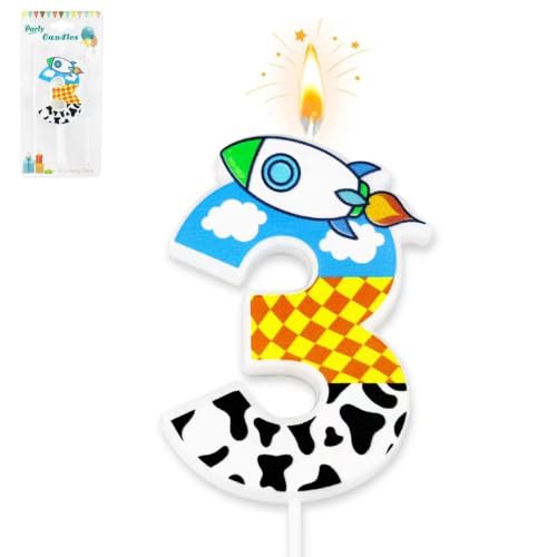 Rocket Birthday Candle Holder - Cartoon Sky & Clouds Design