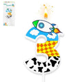 Rocket Birthday Candle Holder - Cartoon Sky & Clouds Design