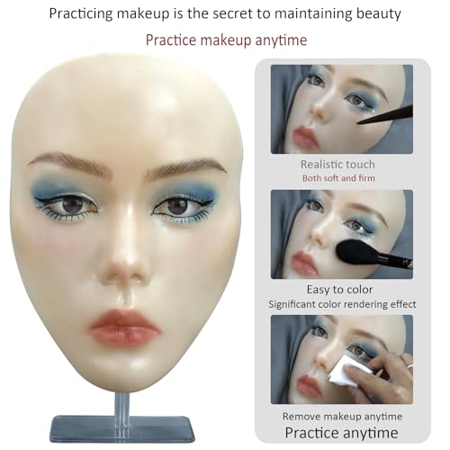 5D makeup Practice Face Board, Silicone Makeup Mannequin Face, Reusable Beginner Practice Eye Makeup Face, Eye Fake Silicone, Makeup Artist Full Face Practice Eyelash Eye Shadow Eyeliner Pen Simulatio