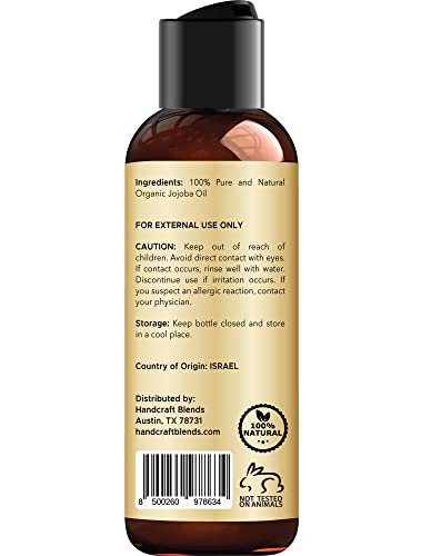 Handcraft Blends USDA Organic Jojoba Oil 4 fl. oz - 100% Pure & Natural Jojoba Oil for Skin, Face and Hair - Deeply Moisturizing Anti-Aging Jojoba Oil for Men and Women