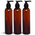 8 OZ Amber Lotion Pump Bottles, BPA-Free Refillable (3-Pack)
