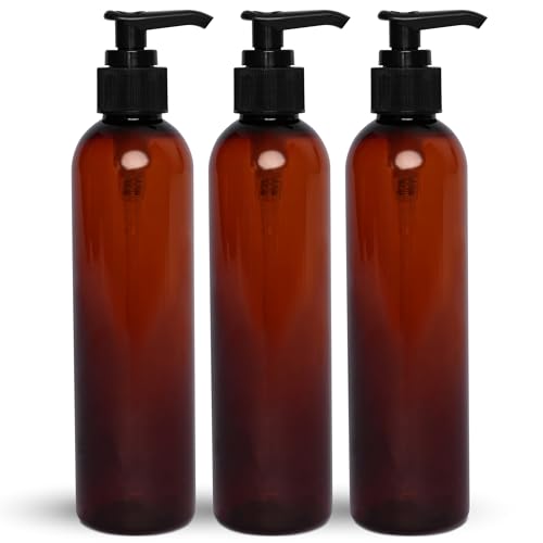 8 OZ Amber Lotion Pump Bottles, BPA-Free Refillable (3-Pack)