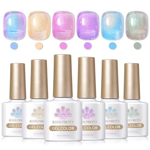 Born Pretty Pearl Gel Nail Polish Set Shell Glimmer Shimmer Mermaid Glitter Gel Polish Transparent Jelly Pearlescent Gel Polish Nail Art Manicure Varnish 6 Colors 7ml Collection Gifts