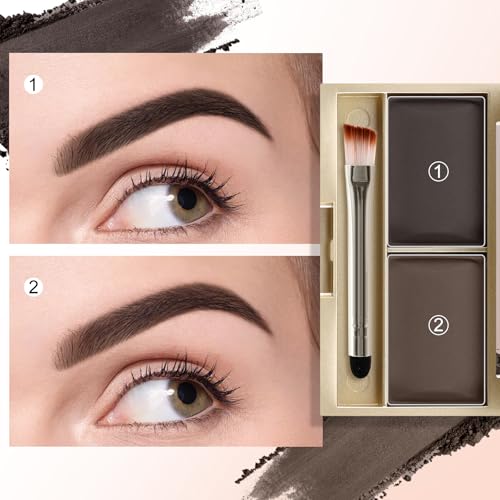 Boobeen Eyebrow Powder Kit, 2-Color Waterproof Palette with Brush & Mirror