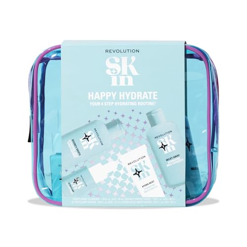 Revolution Skin, Happy Hydrate 4 Step Starter Kit, Hydrating Skincare Set with Cleansing Milk, Essence, Serum & Moisturizer, Vegan & Cruelty-Free, 4 Mini Products