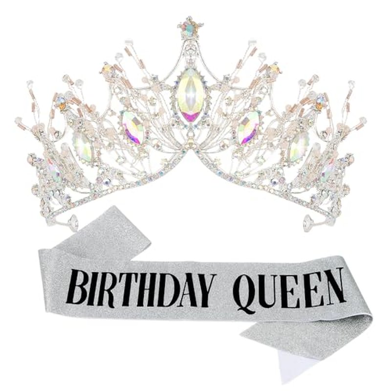 Birthday Queen Sash & Tiara Set for Women Girls - 2 Pack