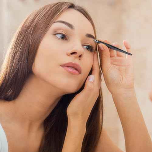 4-Pack Tweezers for Eyebrows, Facial Hair, Ingrown Hair Removal, Tweezer Set with Case for Women and Men, Professional Stainless Steel Precision Eyebrow pinza de cejas Plucking Grooming - Black