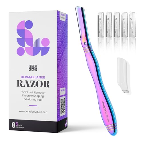 Jungle Culture Dermaplaning Tool ? Facial Razor for Women with 5 Refill Blades ? Reusable Eyebrow Shaper & Exfoliator ? Rainbow