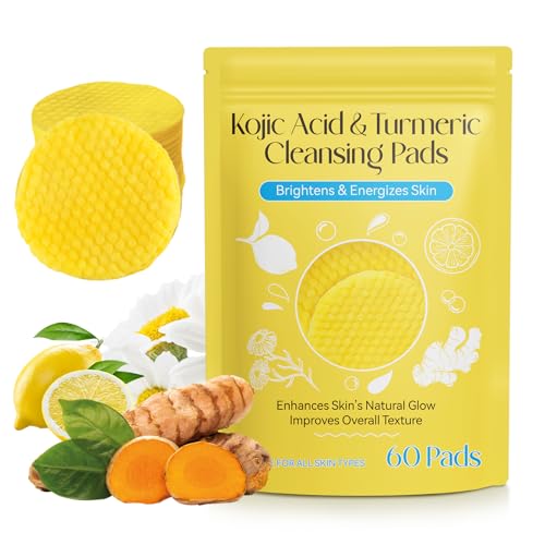 Kojic Acid Turmeric Cleansing Pads, Face Turmeric & Kojic Acid Pads for Dark Spots, Glow Up Acne Scars, Unclog Pores, Enriched Vitamin C,Gentle & Non-Irritating