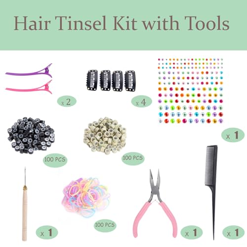 Hair Tinsel Kit - 48 Inch Glitter Extensions, 20 Colors for Festivals