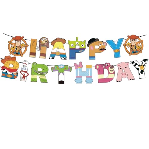 Toys Anime Happy Birthday Banner with 6 Decorative Pendants