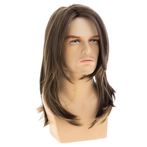 Men's Long Brown and Blonde Layered Wig for Cosplay & Parties