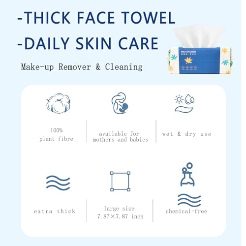 Disposable Face Towel 140 Count, Extra Thick Soft Cotton Facial Dry Wipes, Face Towelettes Disposable Multi-Purpose for Skin Care, Makeup Remover, Face Wipes and Facial Cleansing