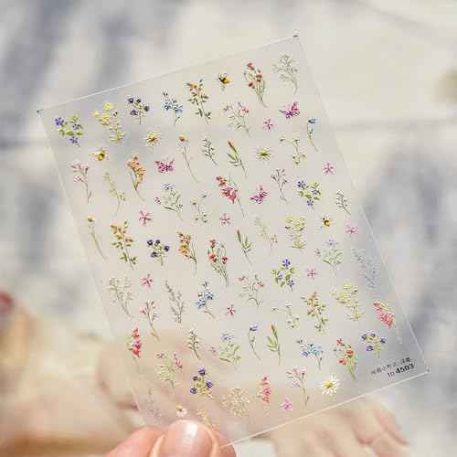 JMEOWIO 3D Embossed Flower Nail Art Stickers Decals Self-Adhesive 5D Spring Summer Floral Nail Supplies Nail Art Design Decoration Accessories 1 Sheets