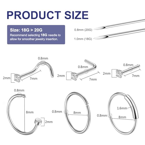 Nose Piercing Kit with 20G Rings, Needles, and Clamps