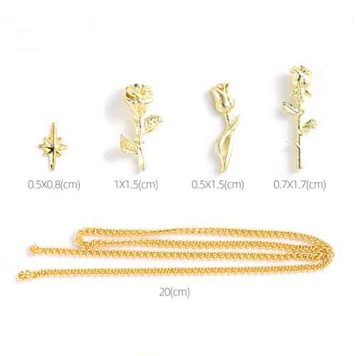 3D Metal Rose Nail Art Charms - Mixed Styles Gold Roses Flowers Alloy Nails Supplies DIY Crafts Decorations